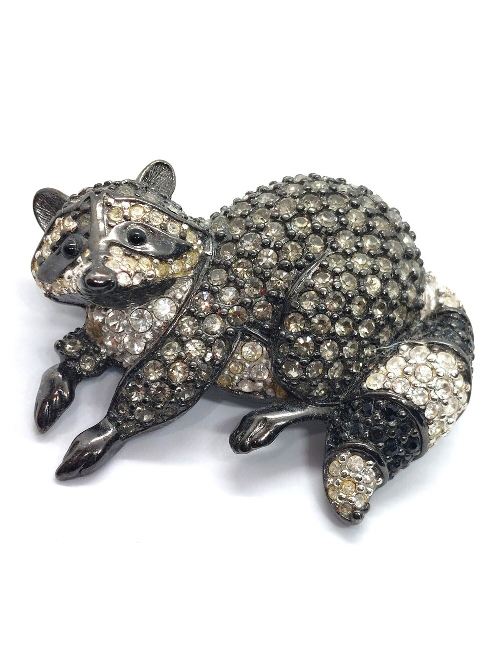 Vintage Swarovski Raccoon Brooch Pin Rhinestone Encrusted Wildlife Lapel